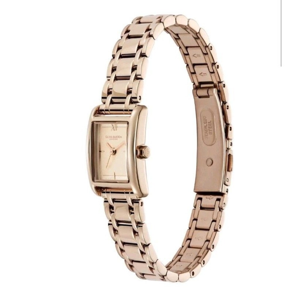 Olivia Burton Mini Grove Rose Gold Stainless Rectangular Bracelet Watch 16mm